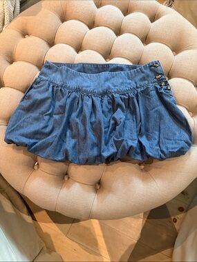 American Eagle Outfitters Blue Bubble-Hem Denim Skort